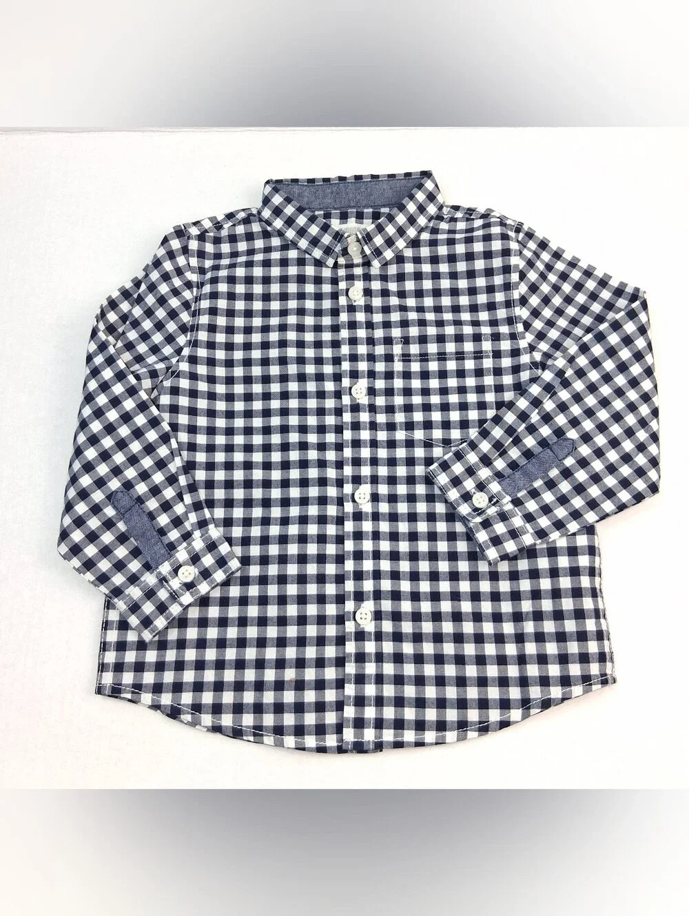 Gymboree Blue White Gingham Long Sleeve Plaid Long Sleeve Button Up Shirt 18-24M